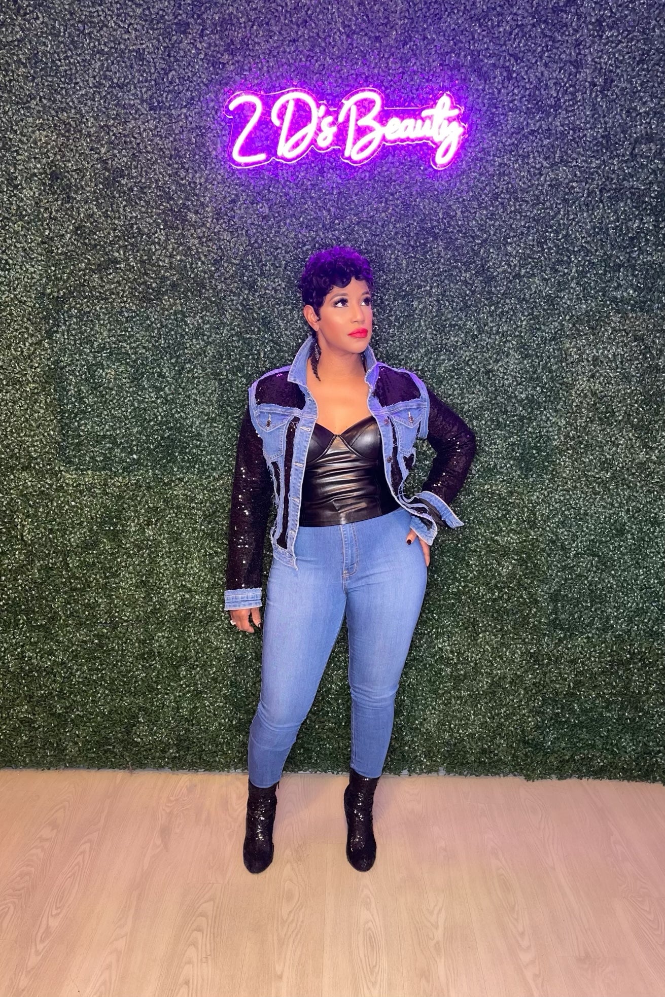 Sequin & Denim Jean Fling Jacket