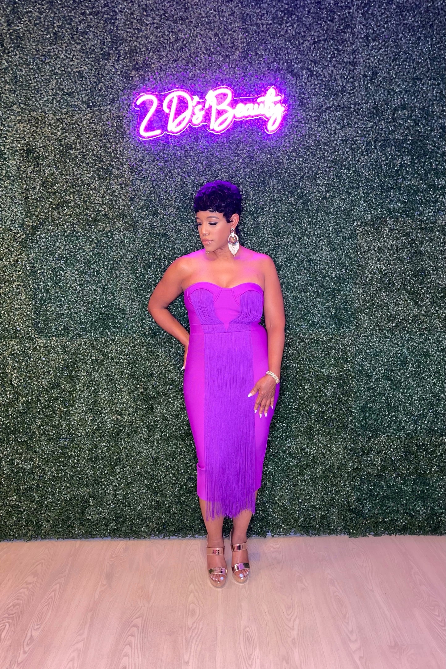 Purple Fringe Sexy Strapless Dress