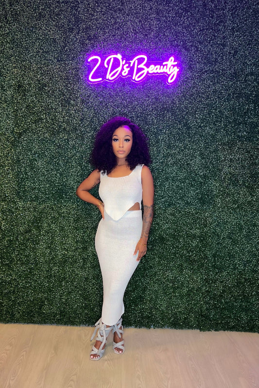 Two Piece Slim Knit White Set