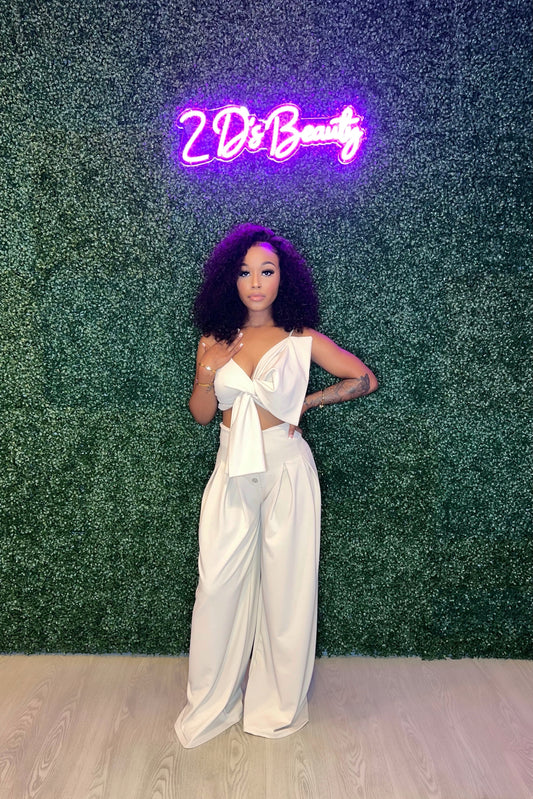 Oatmeal Bow Crop Pants Set