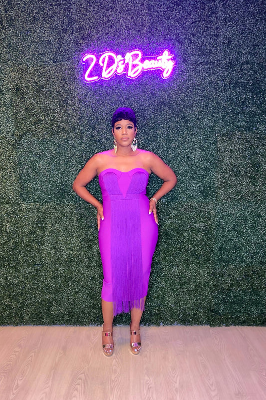 Purple Fringe Sexy Strapless Dress