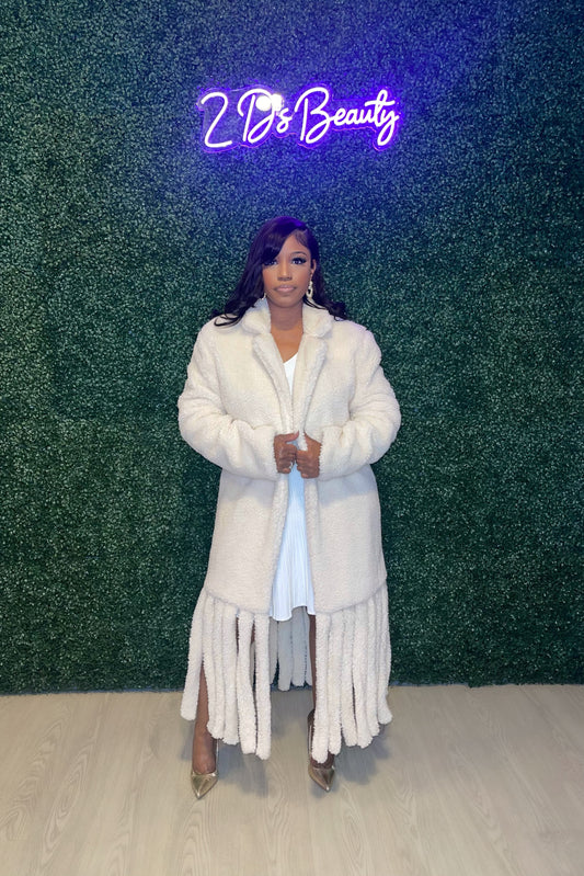 Cream Fringe Teddy Coat