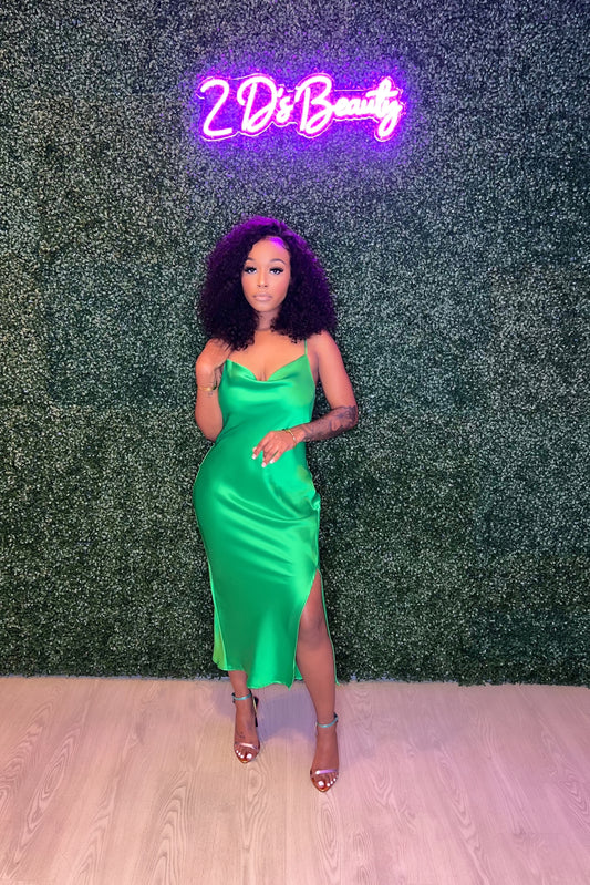 Green Satin Swing Dress