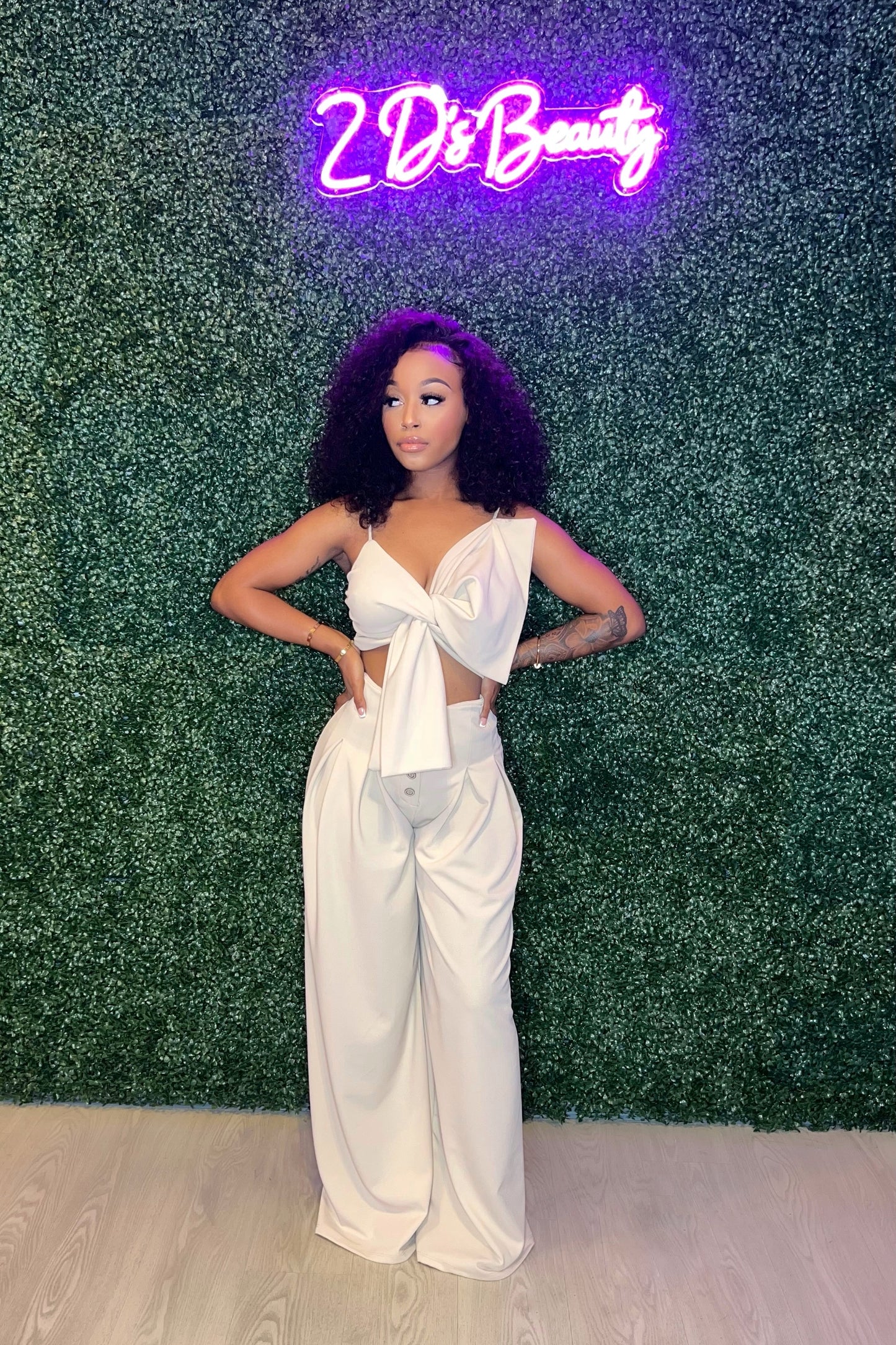 Oatmeal Bow Crop Pants Set