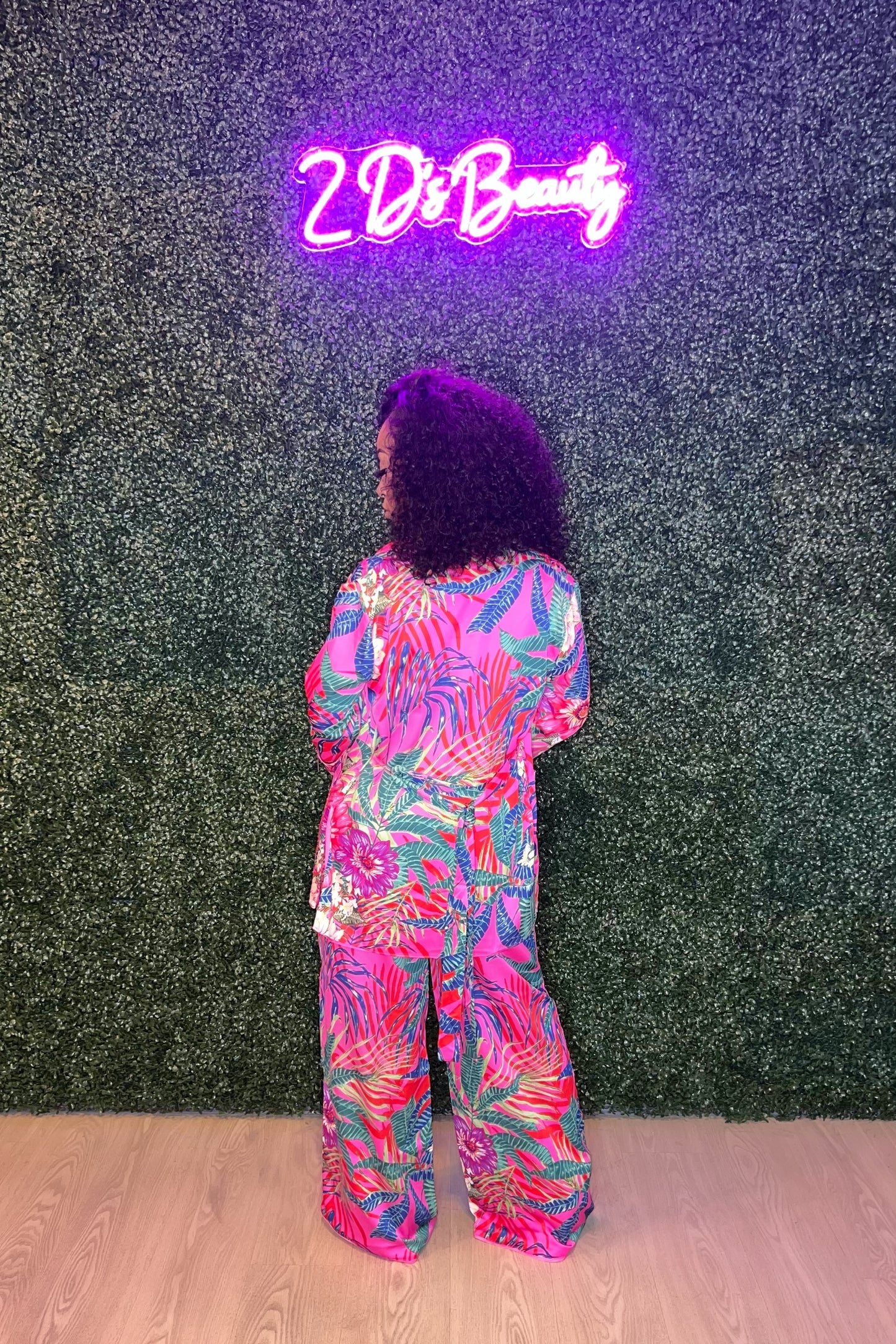 Two Piece Safari Pink Pattern Pants Set