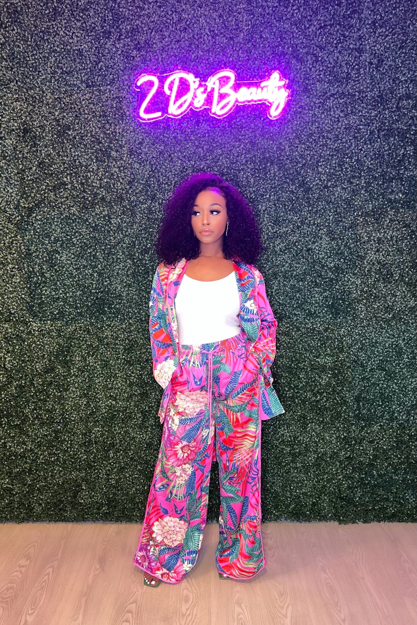 Two Piece Safari Pink Pattern Pants Set