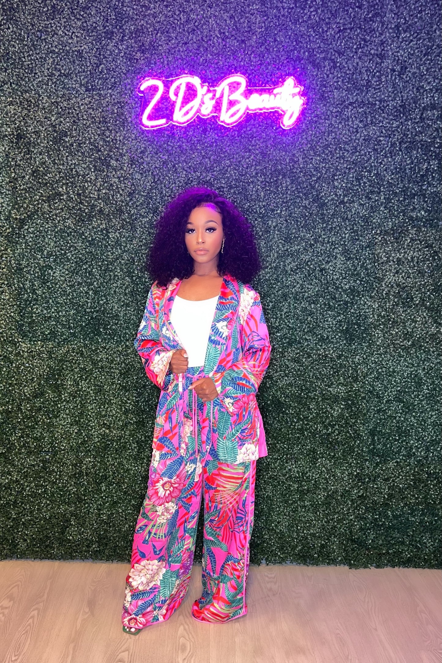 Two Piece Safari Pink Pattern Pants Set