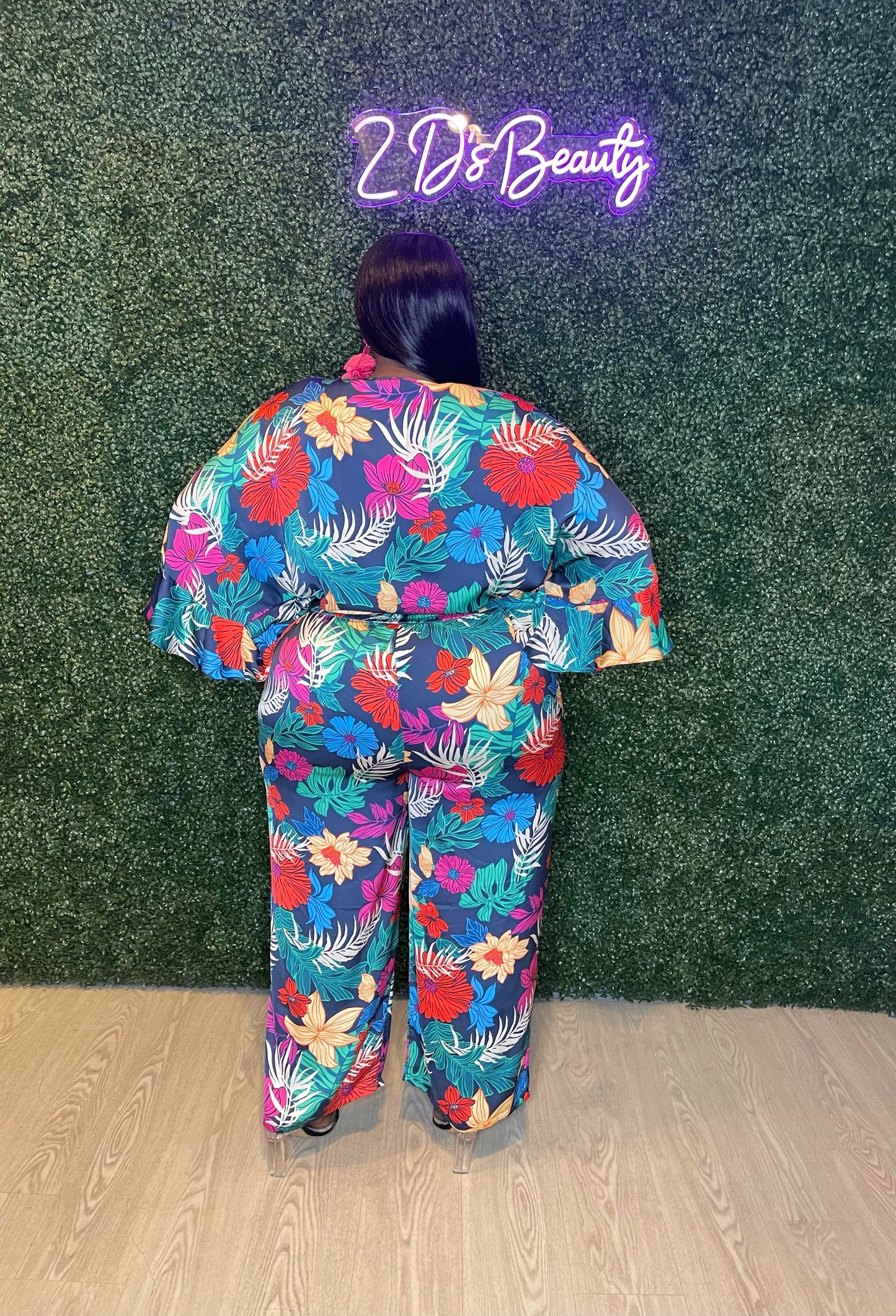 Plus Size Two Piece Tie Knot Top With Wide Leg Pants - Tropicana