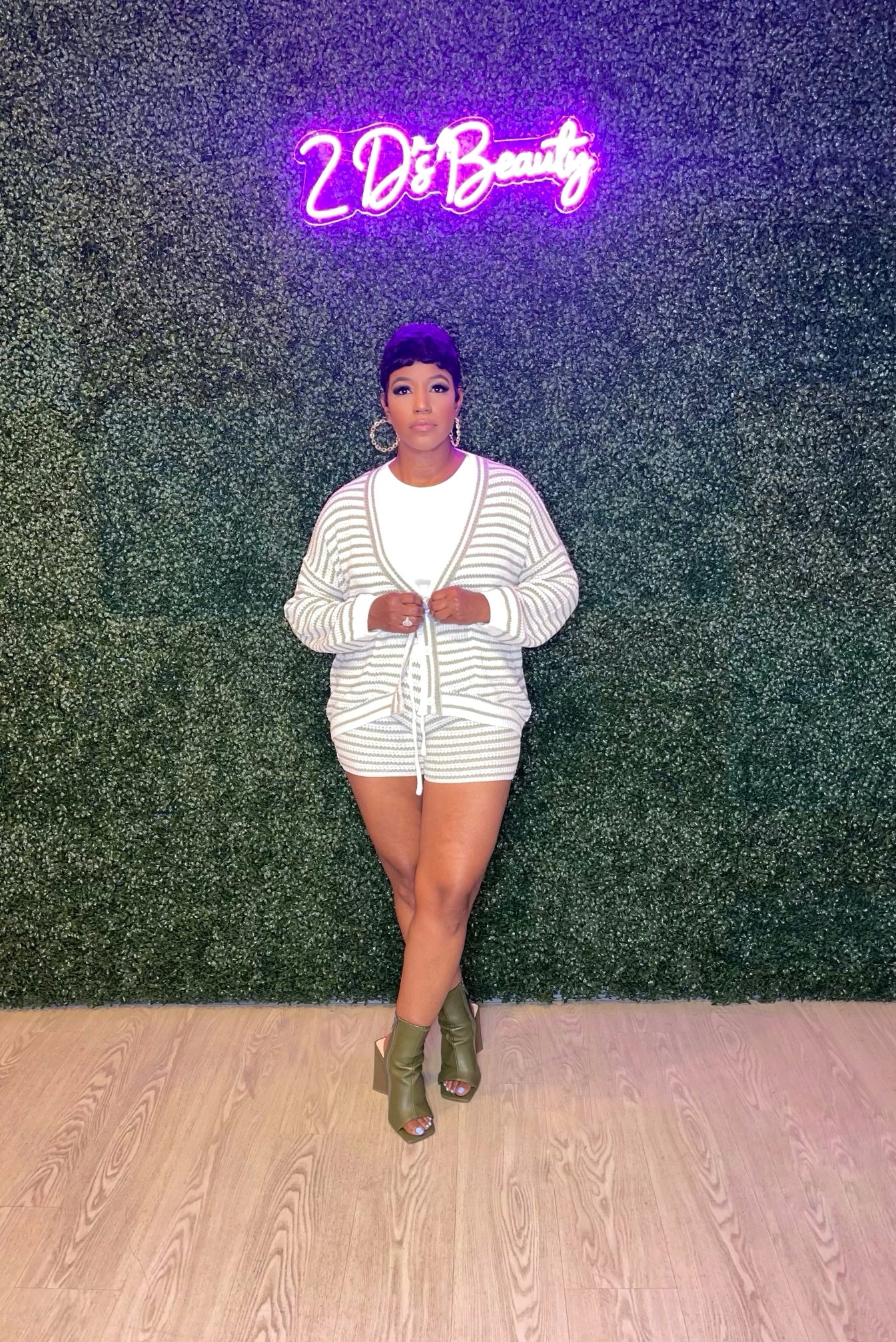 Two Piece Striped Knitted Cardigan Set