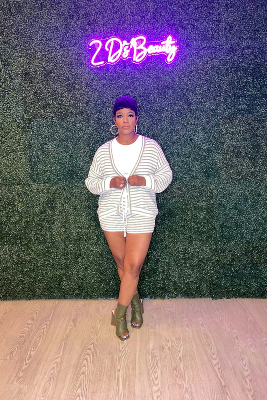 Two Piece Striped Knitted Cardigan Set