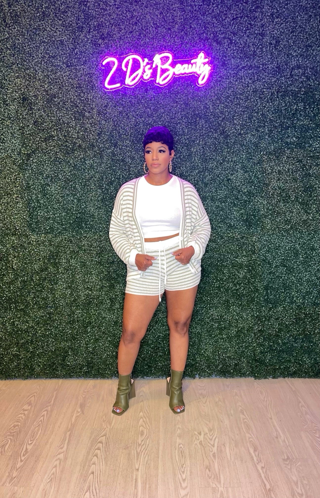 Two Piece Striped Knitted Cardigan Set