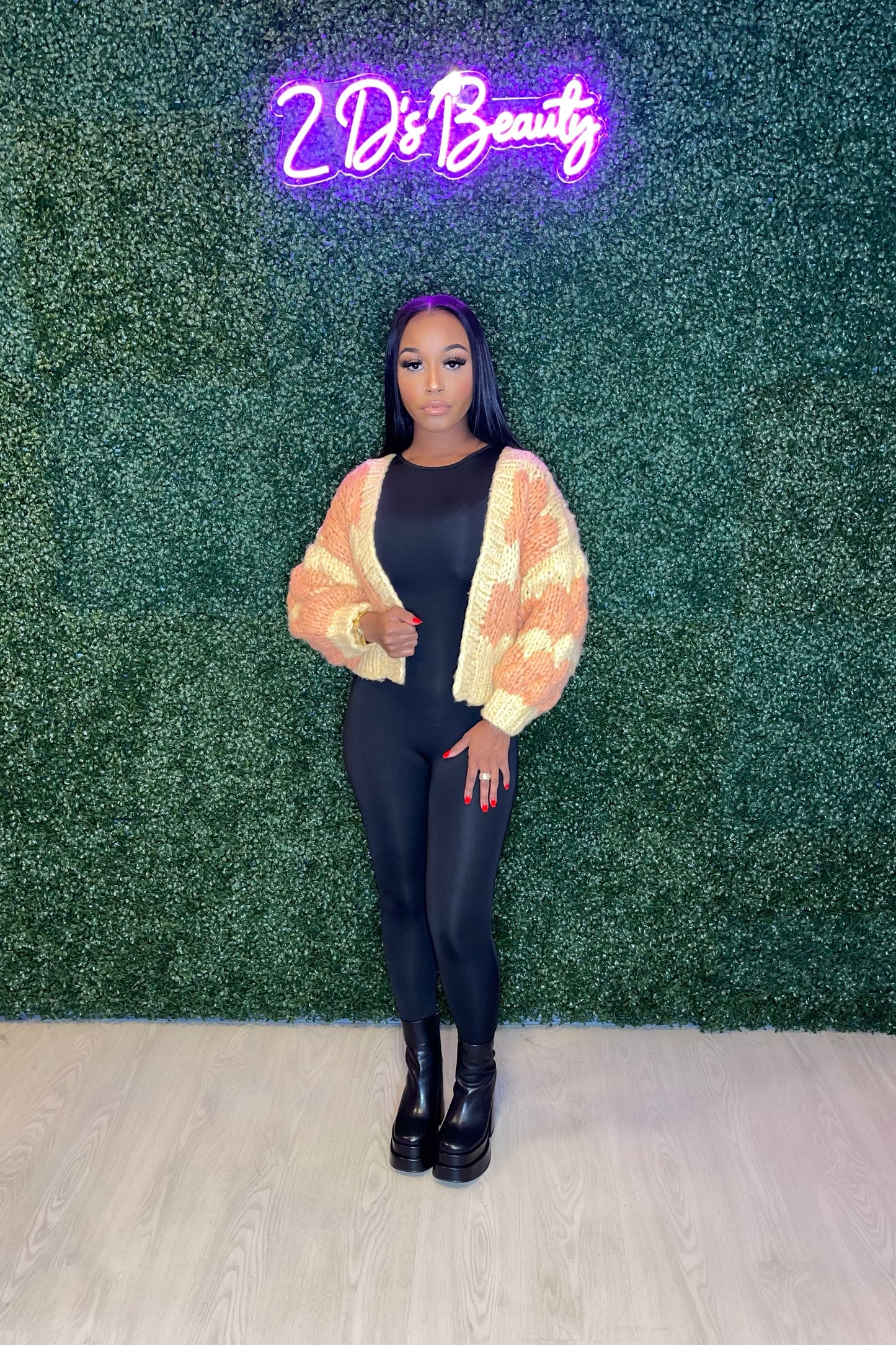 Peach & Yellow Cropped Knit Sweater