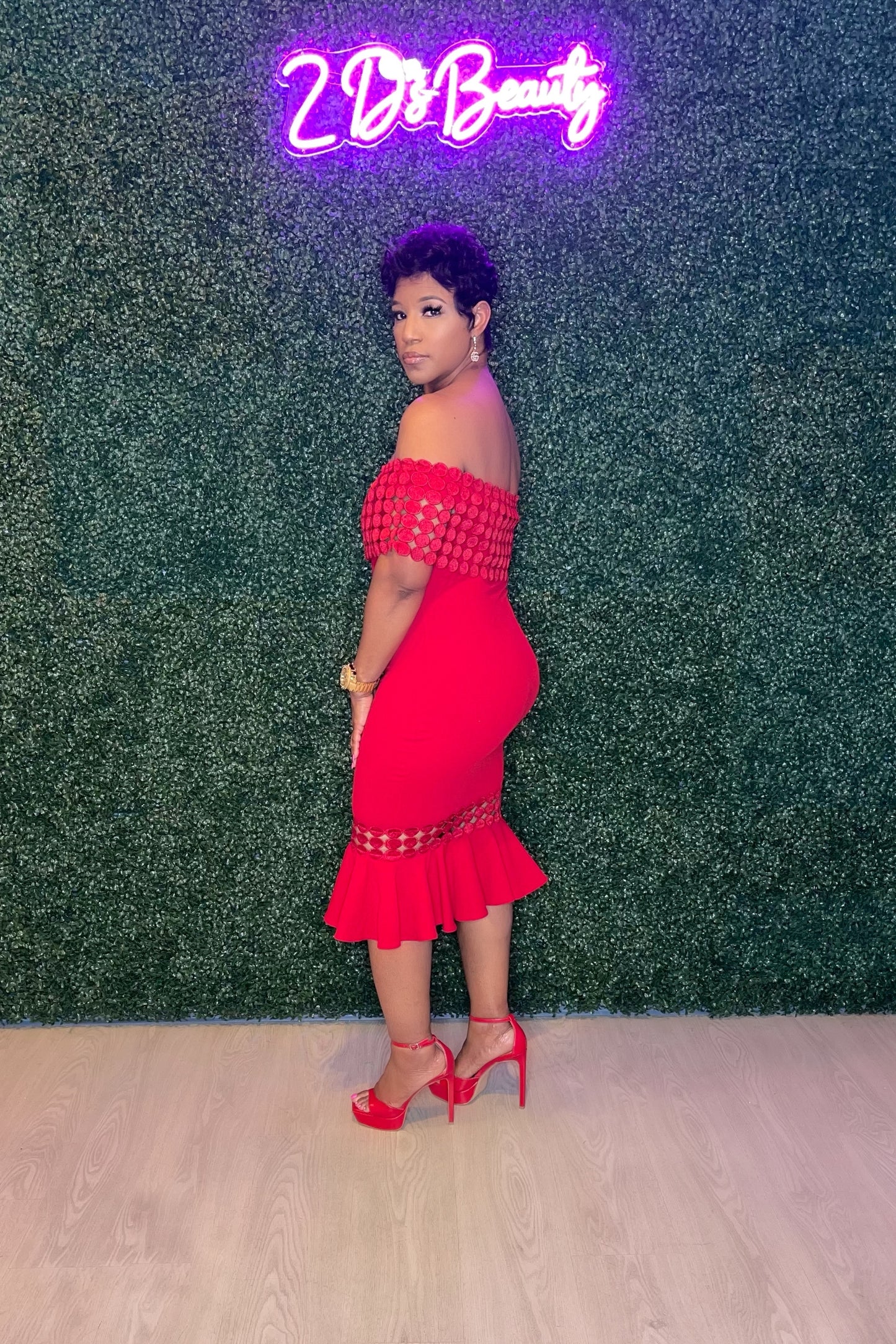 Red Off Shoulder Salsa Style Mermaid Dress