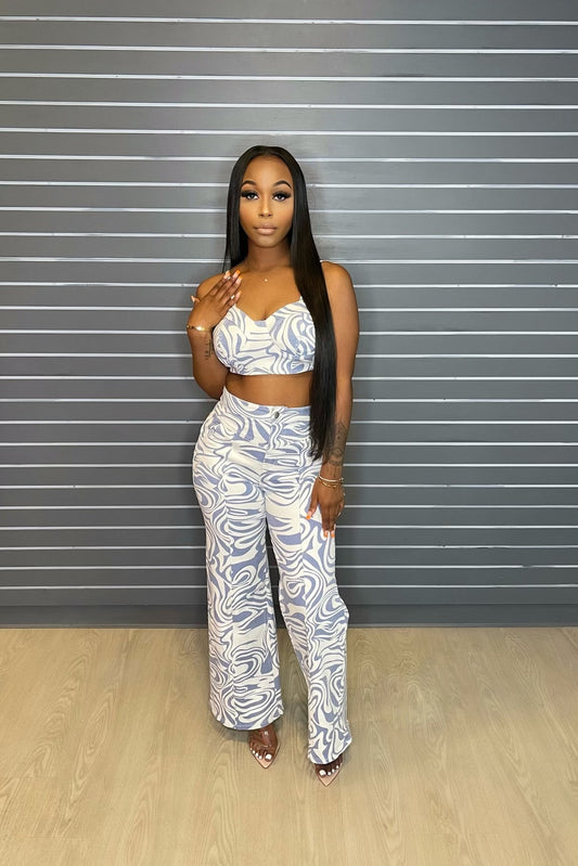 Zig Zag Two Piece Stretchy Jean Set