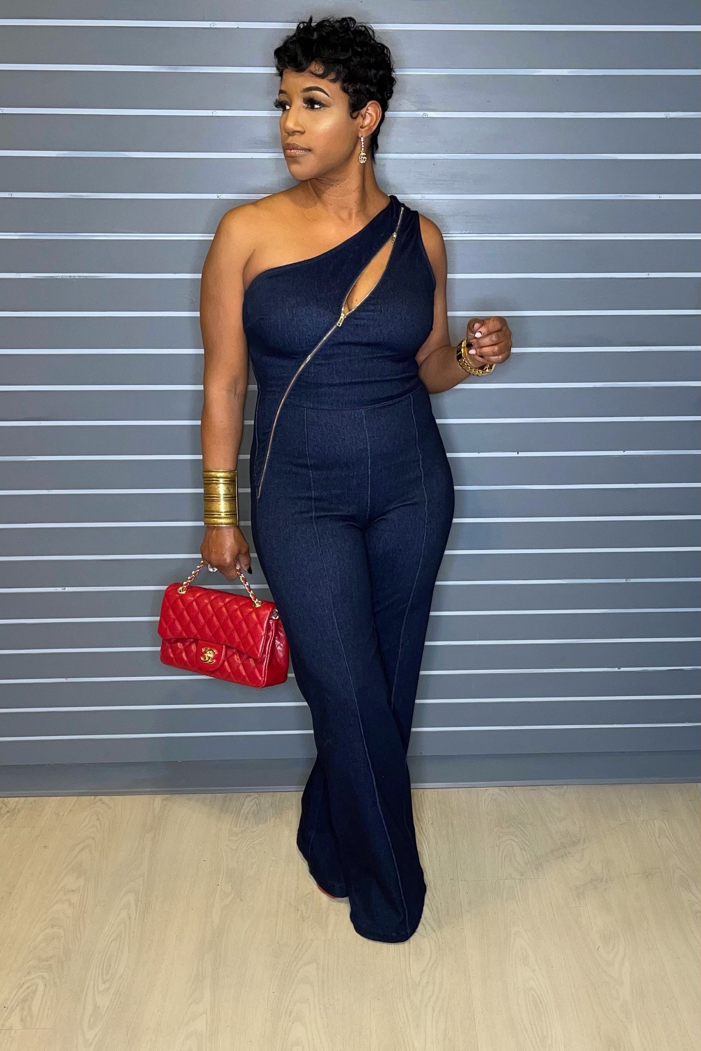 Dark Jean Zipper Jumpsuit