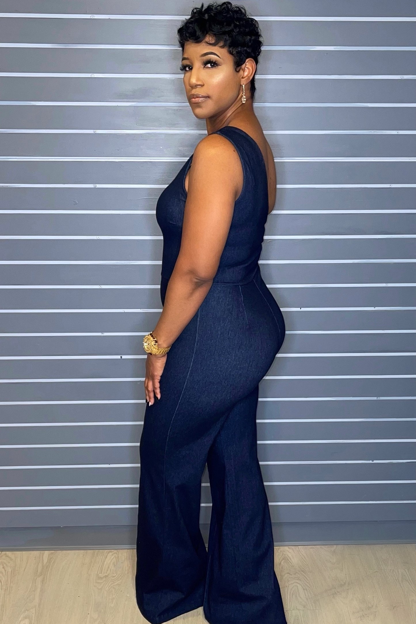 Dark Jean Zipper Jumpsuit