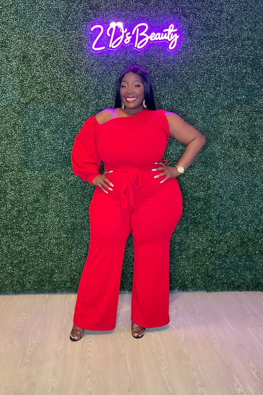 Plus Size Eyes On Me Red Jumpsuit