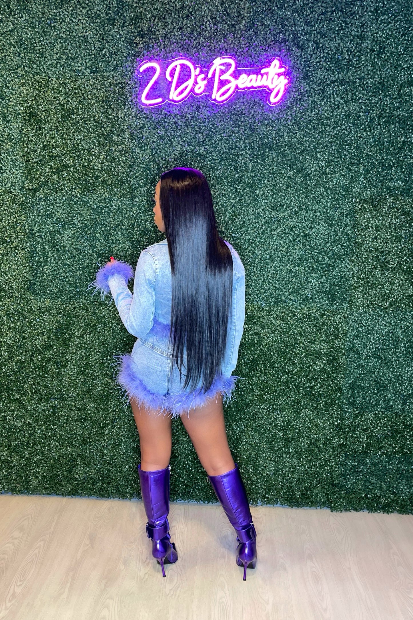 Two Piece Feather Jean Shorty Set