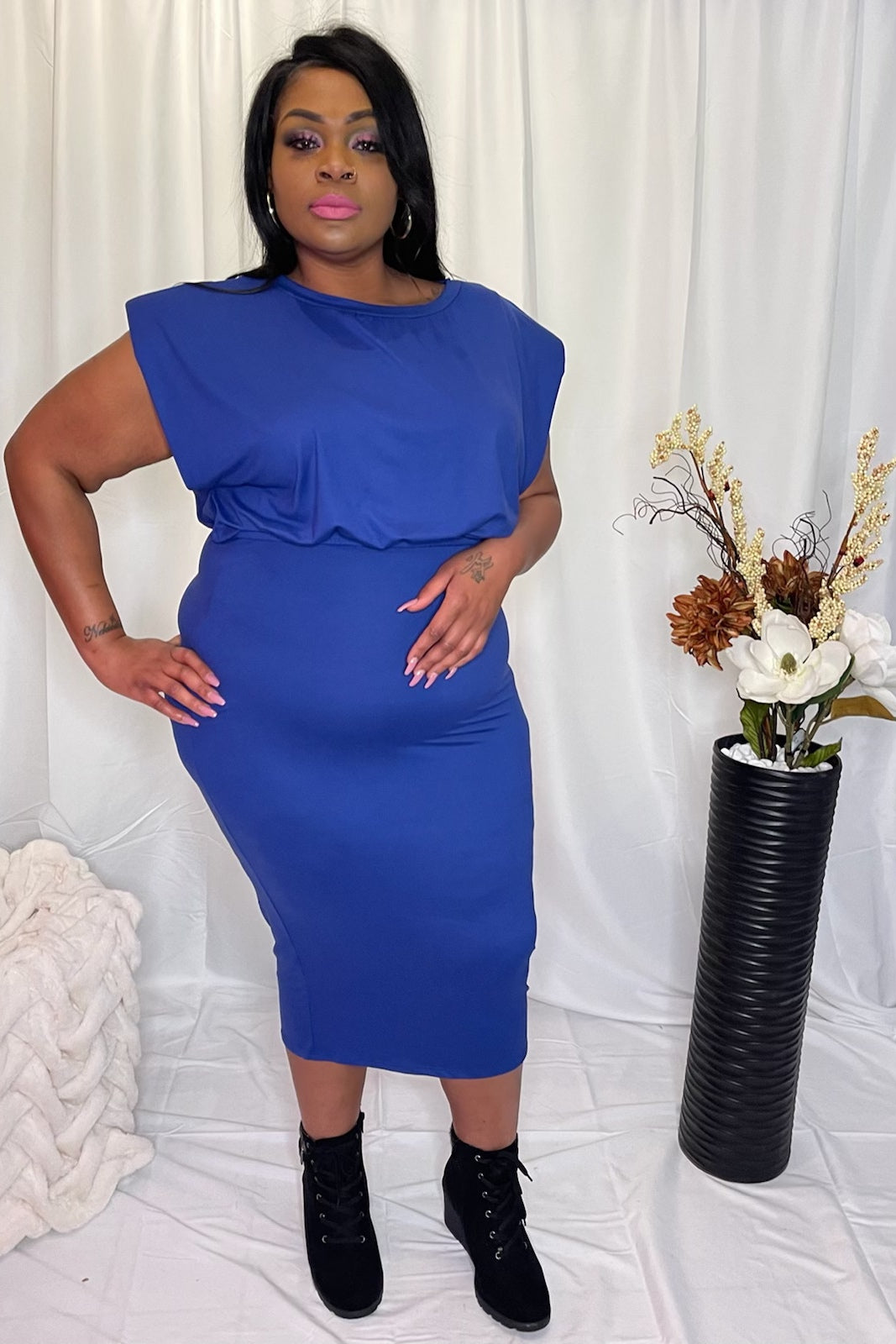 Plus Puff Shoulder Skirt Set