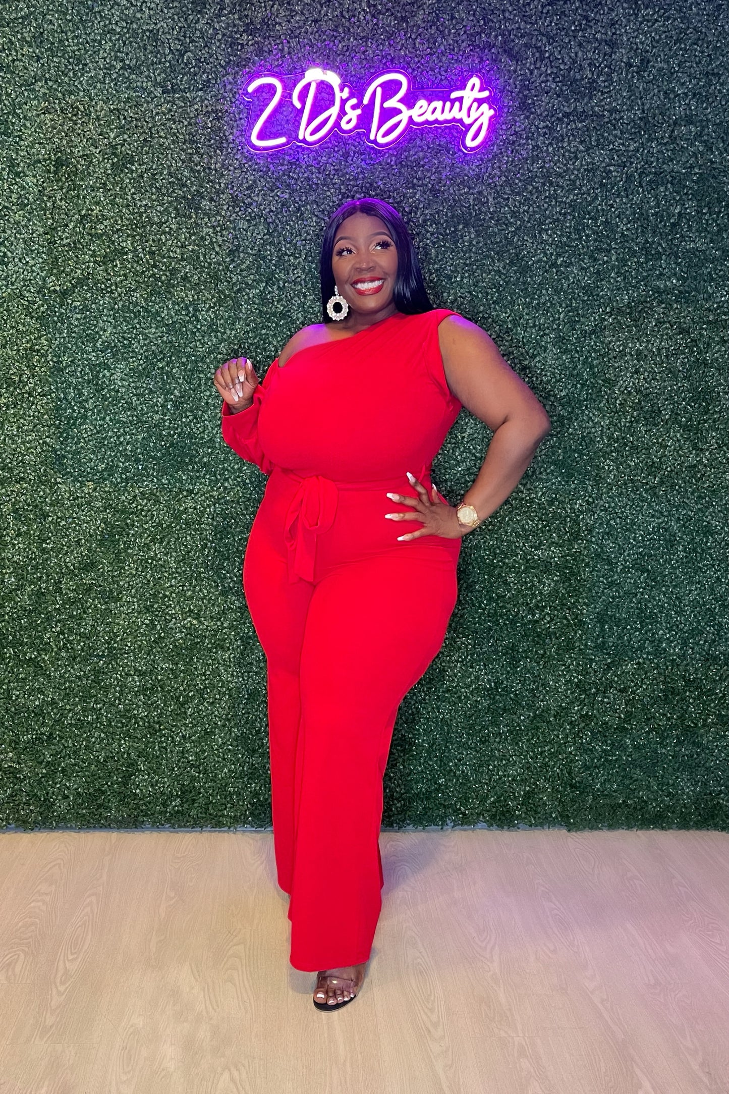 Plus Size Eyes On Me Red Jumpsuit
