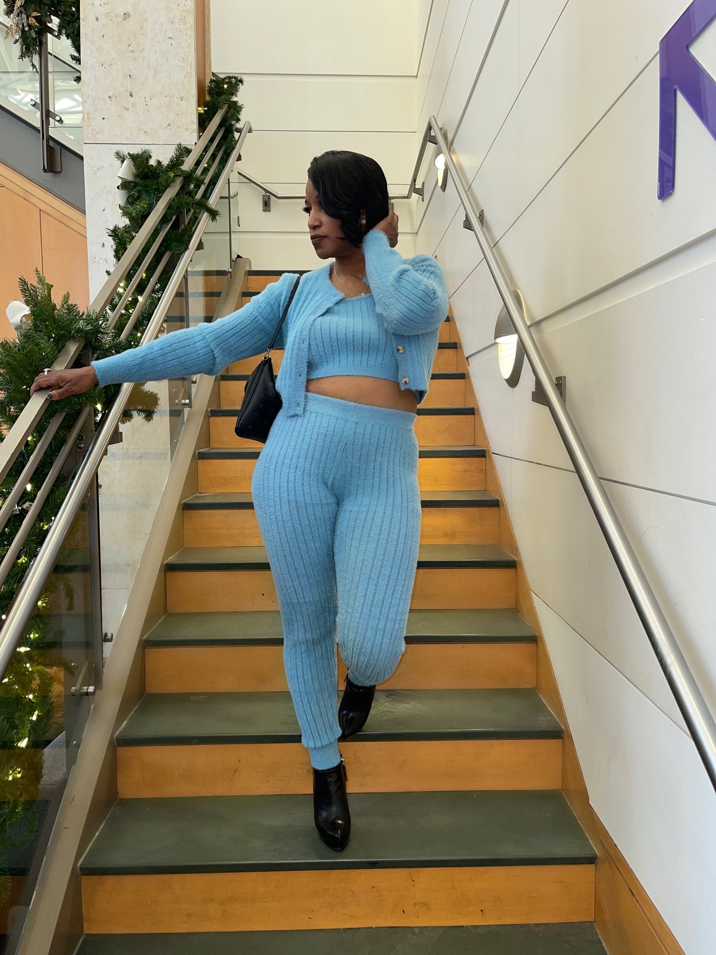 Two Piece Sky Blue Soft Pants Set