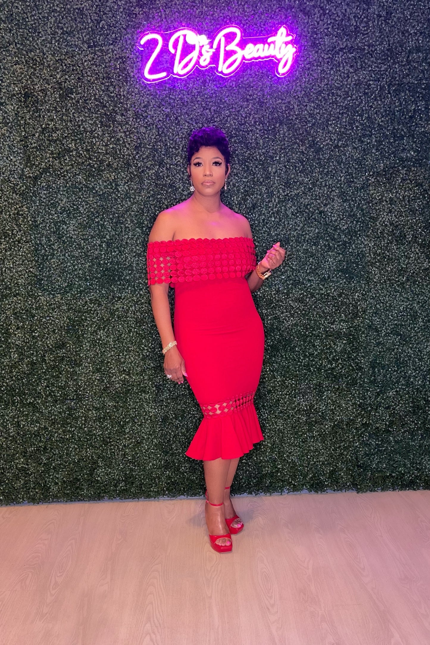 Red Off Shoulder Salsa Style Mermaid Dress