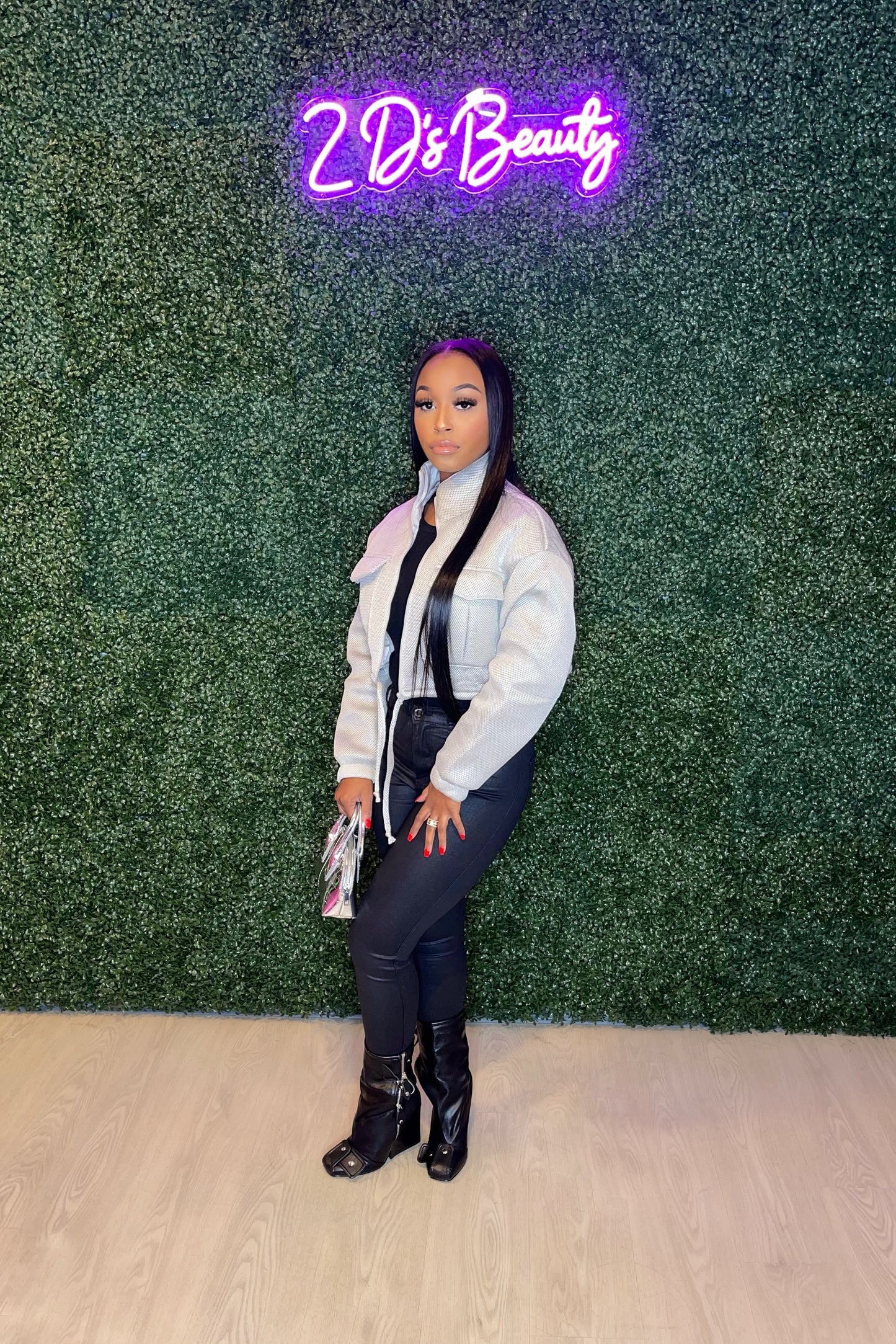 Silver Cropped Cargo Drawstring Jacket