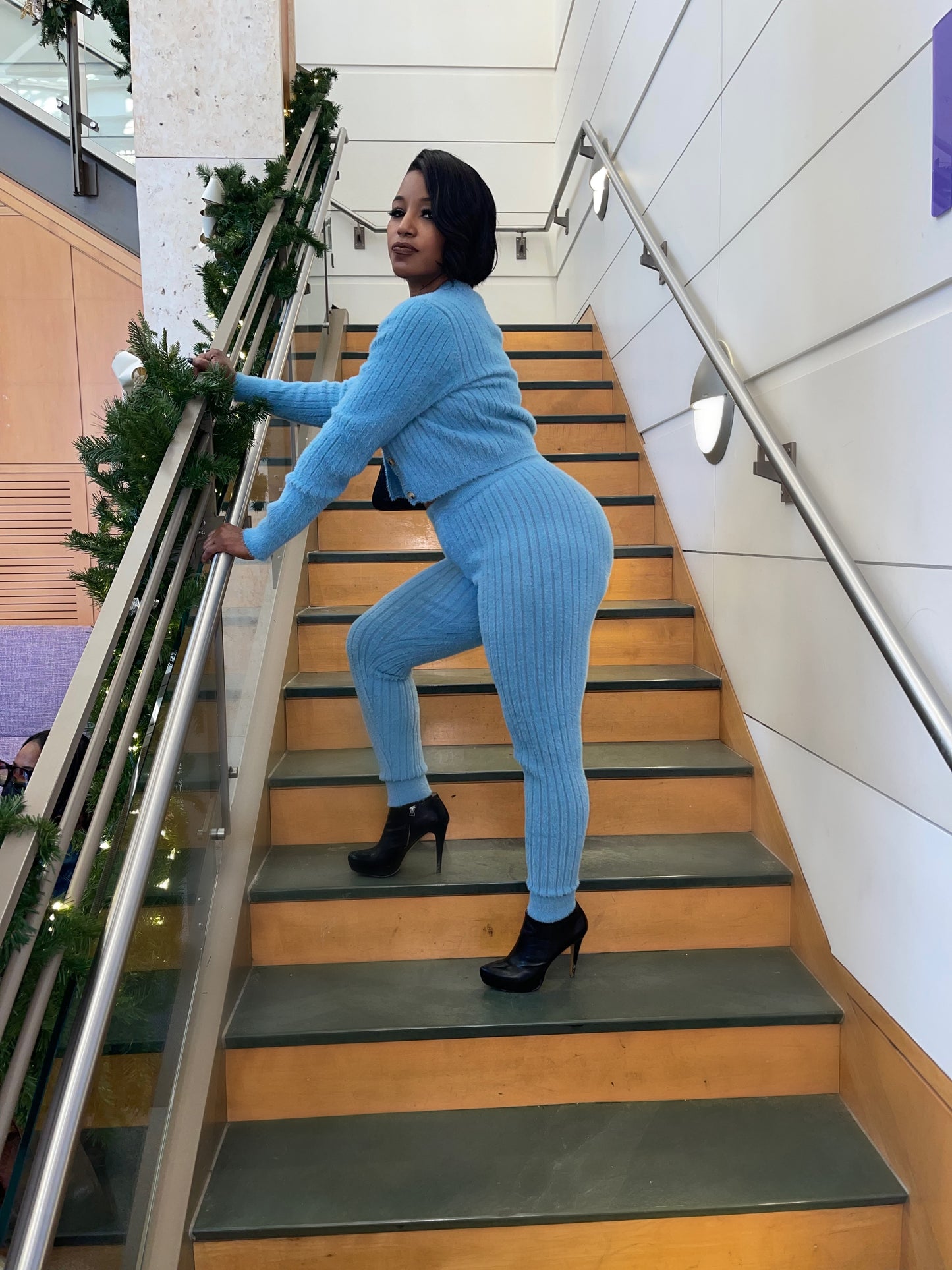 Two Piece Sky Blue Soft Pants Set