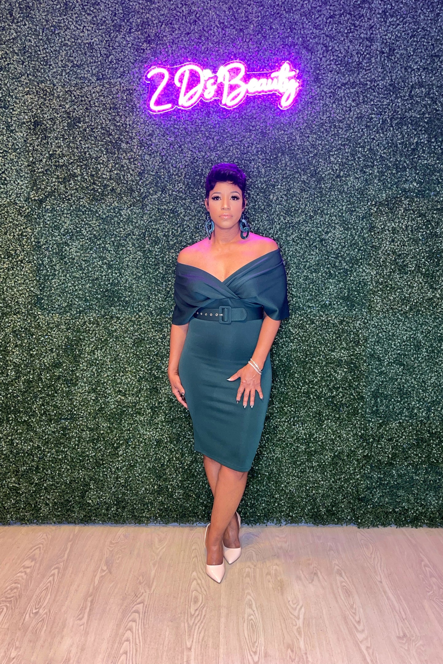 Green Sexy Belted Off The Shoulder Dress