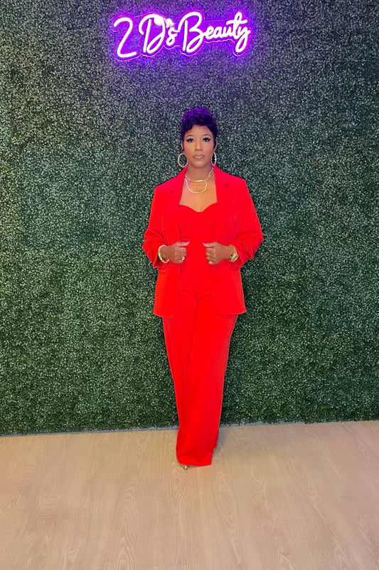Three Piece Red Hot Fire Blazer Suit
