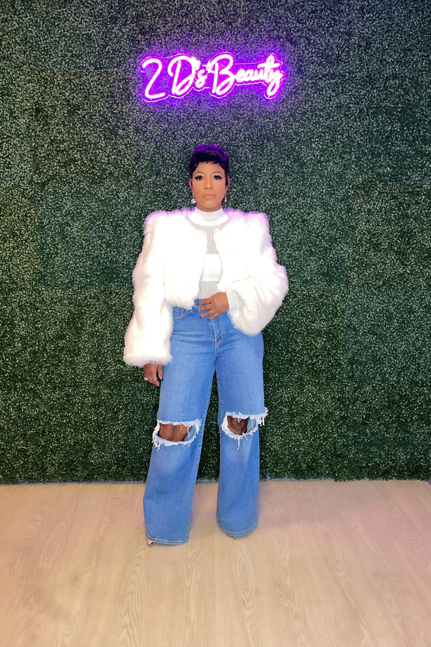 White Cropped Fur Jacket