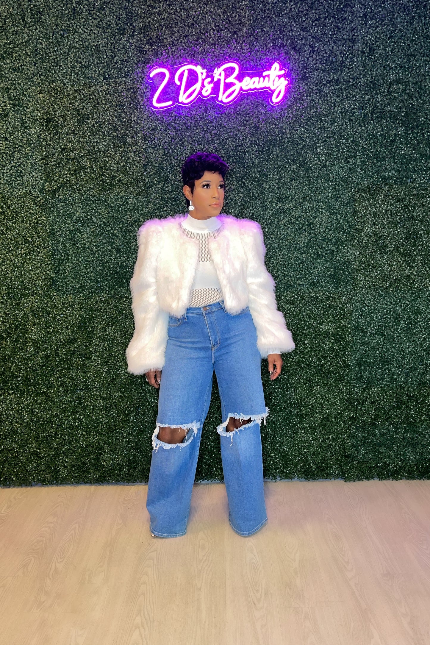 White Cropped Fur Jacket