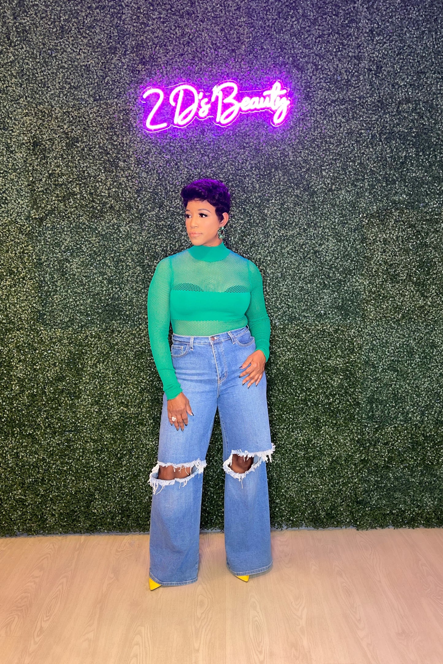 Mock Green Mesh Bodysuit