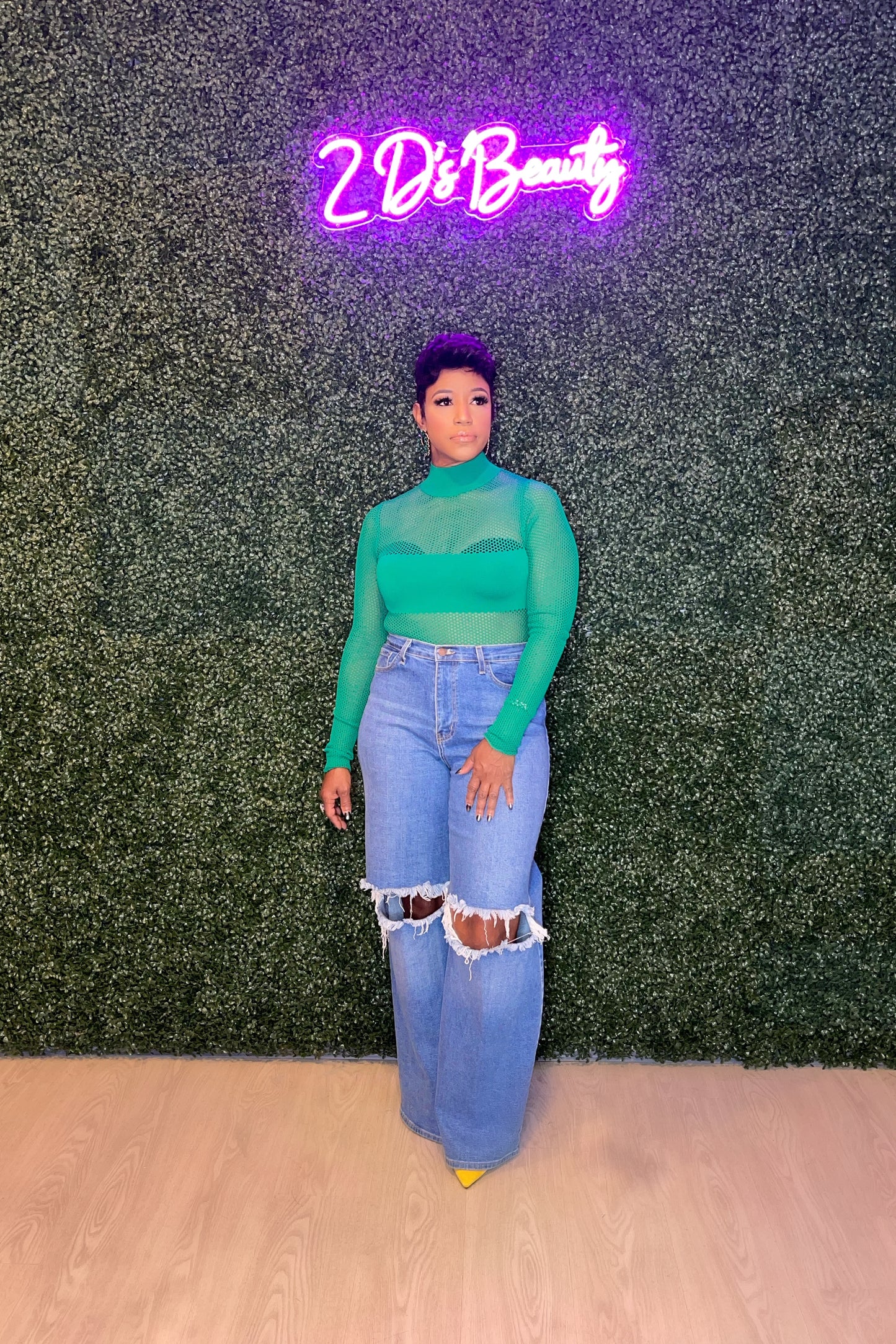 Mock Green Mesh Bodysuit