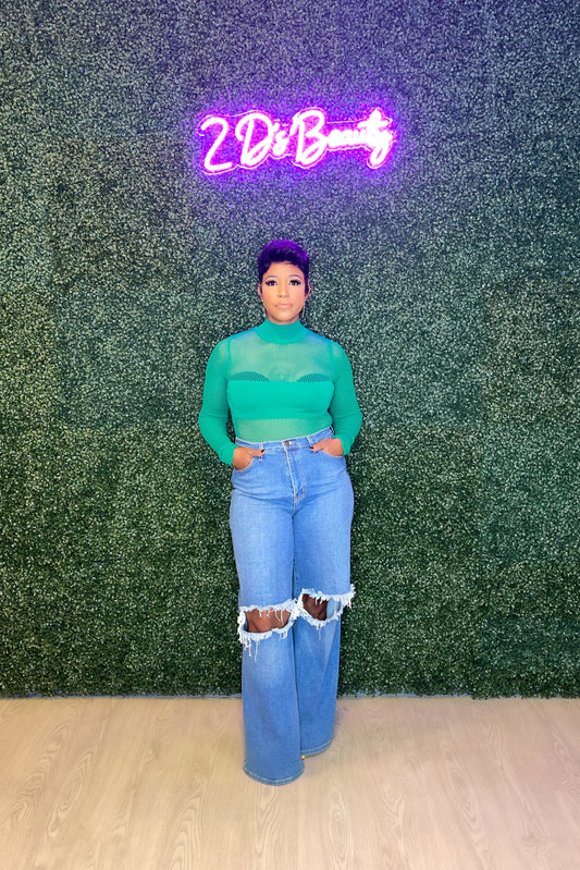 Mock Green Mesh Bodysuit