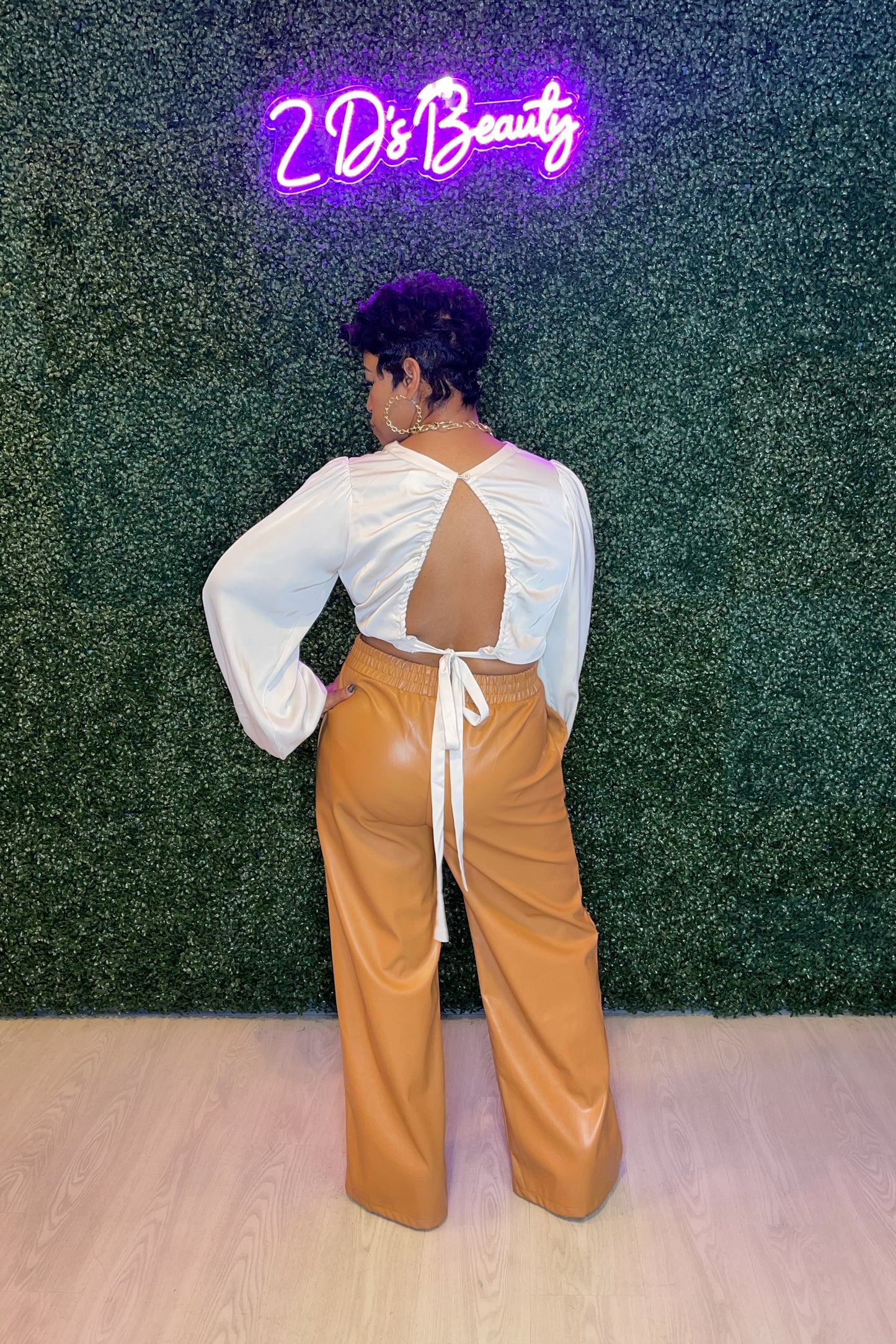 Open Tie Back Shirt Bone Color