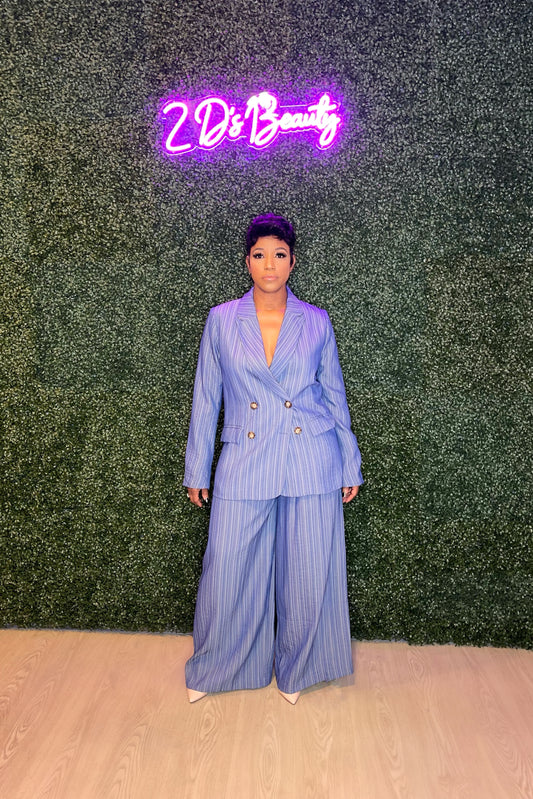 Double Pin Stripe Two Piece Blazer Suit