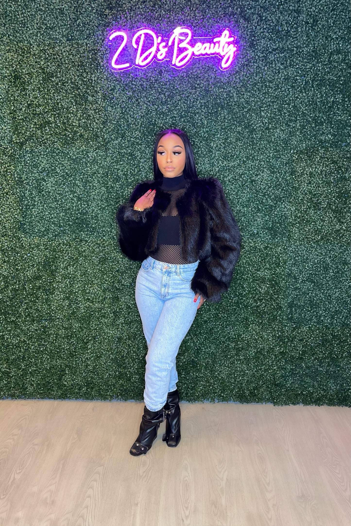 Black Cropped Fur Jacket