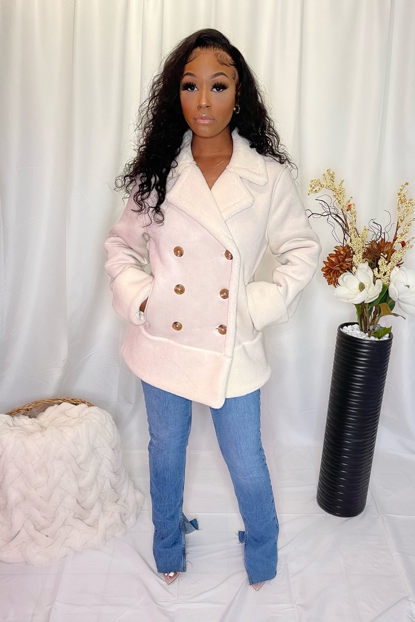 Bone Suede Double Breasted Jacket
