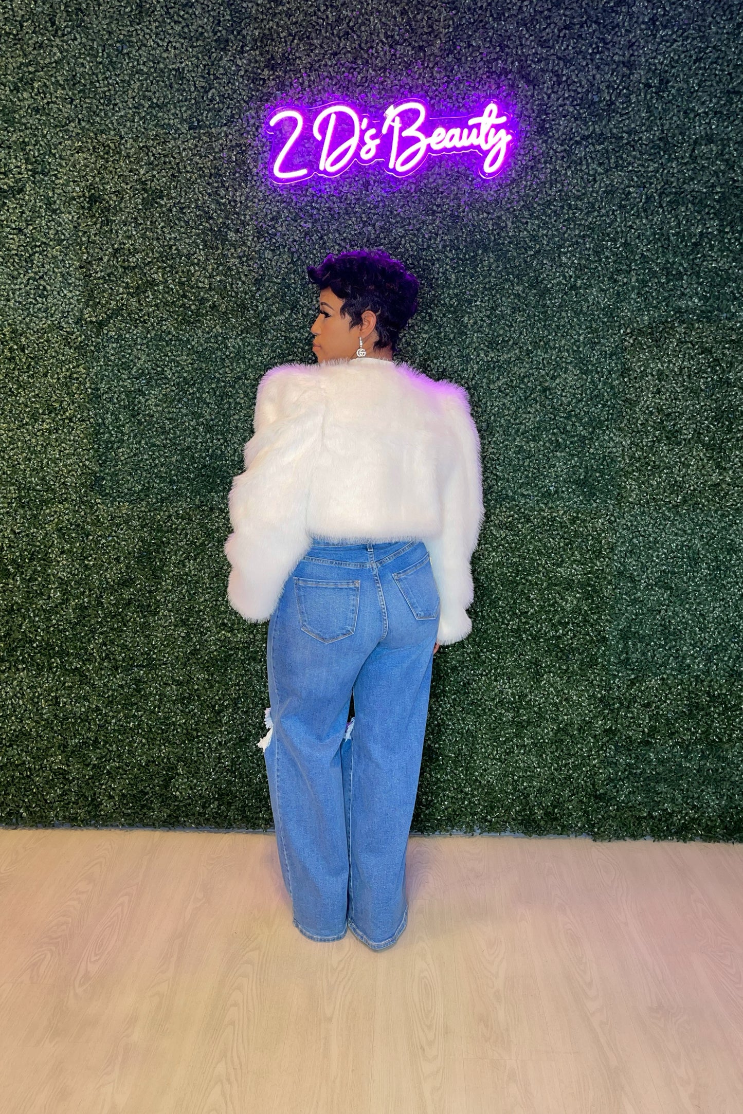 White Cropped Fur Jacket