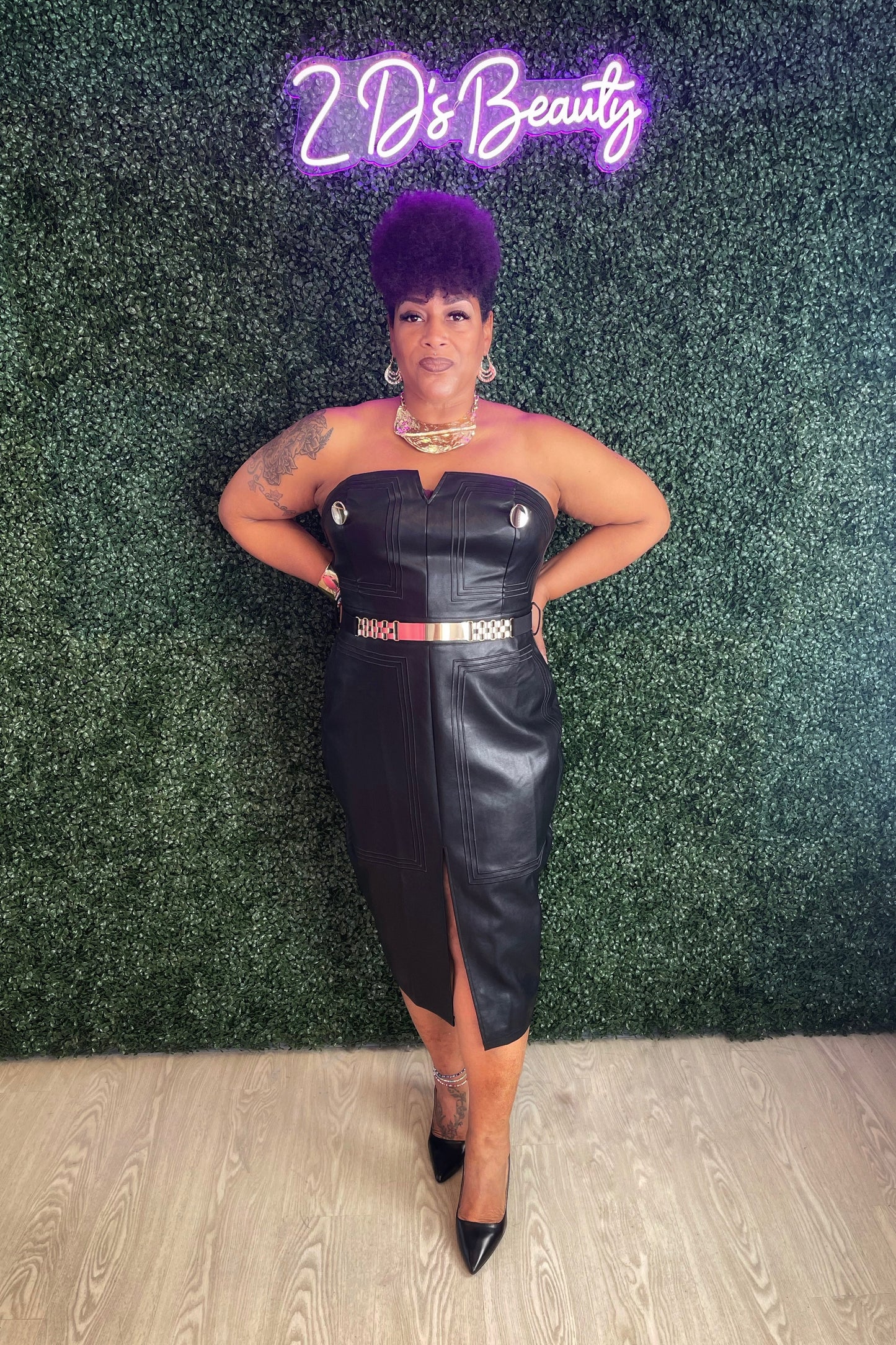 Black Leather Strapless Dress