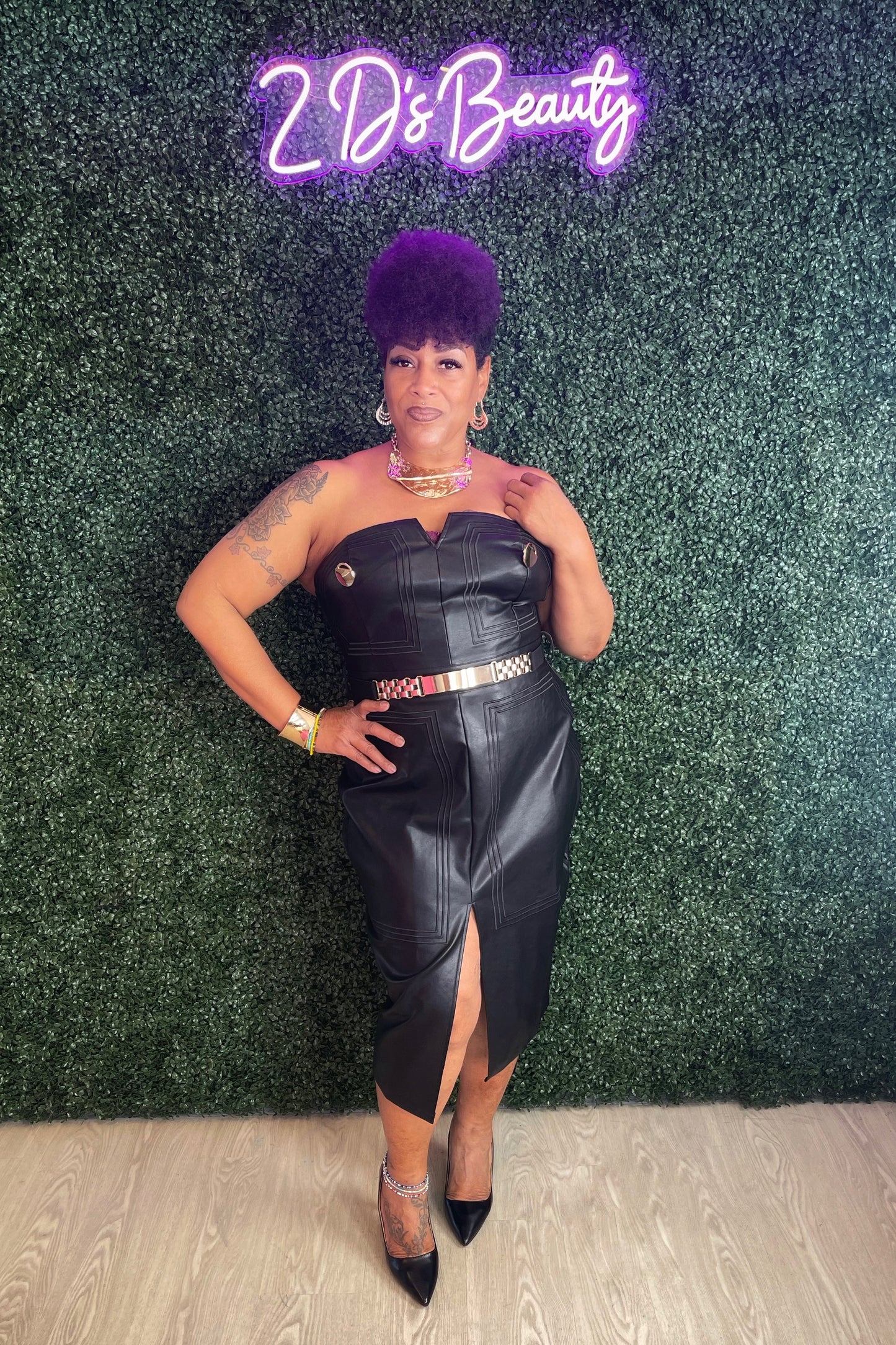 Black Leather Strapless Dress