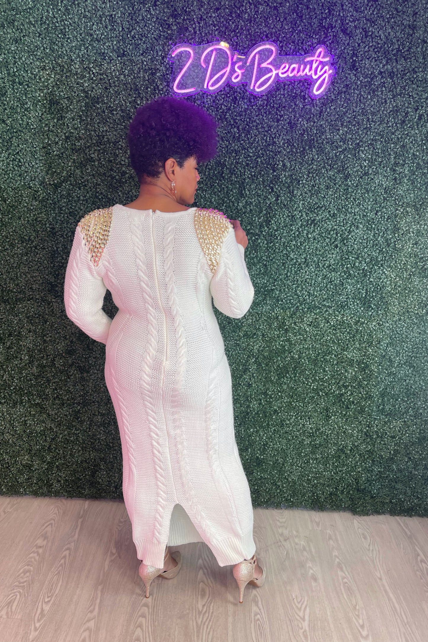 Cream Gold Chained Maxi Sweater Dress