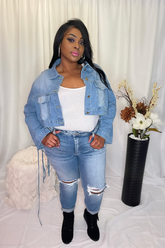 Plus Size Cropped Jean Fringe Back