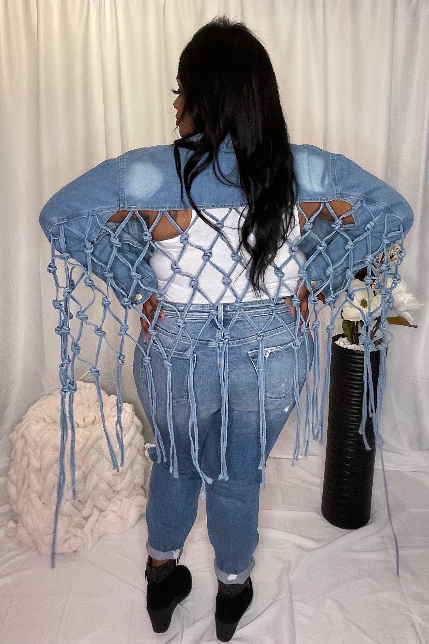 Plus Size Cropped Jean Fringe Back