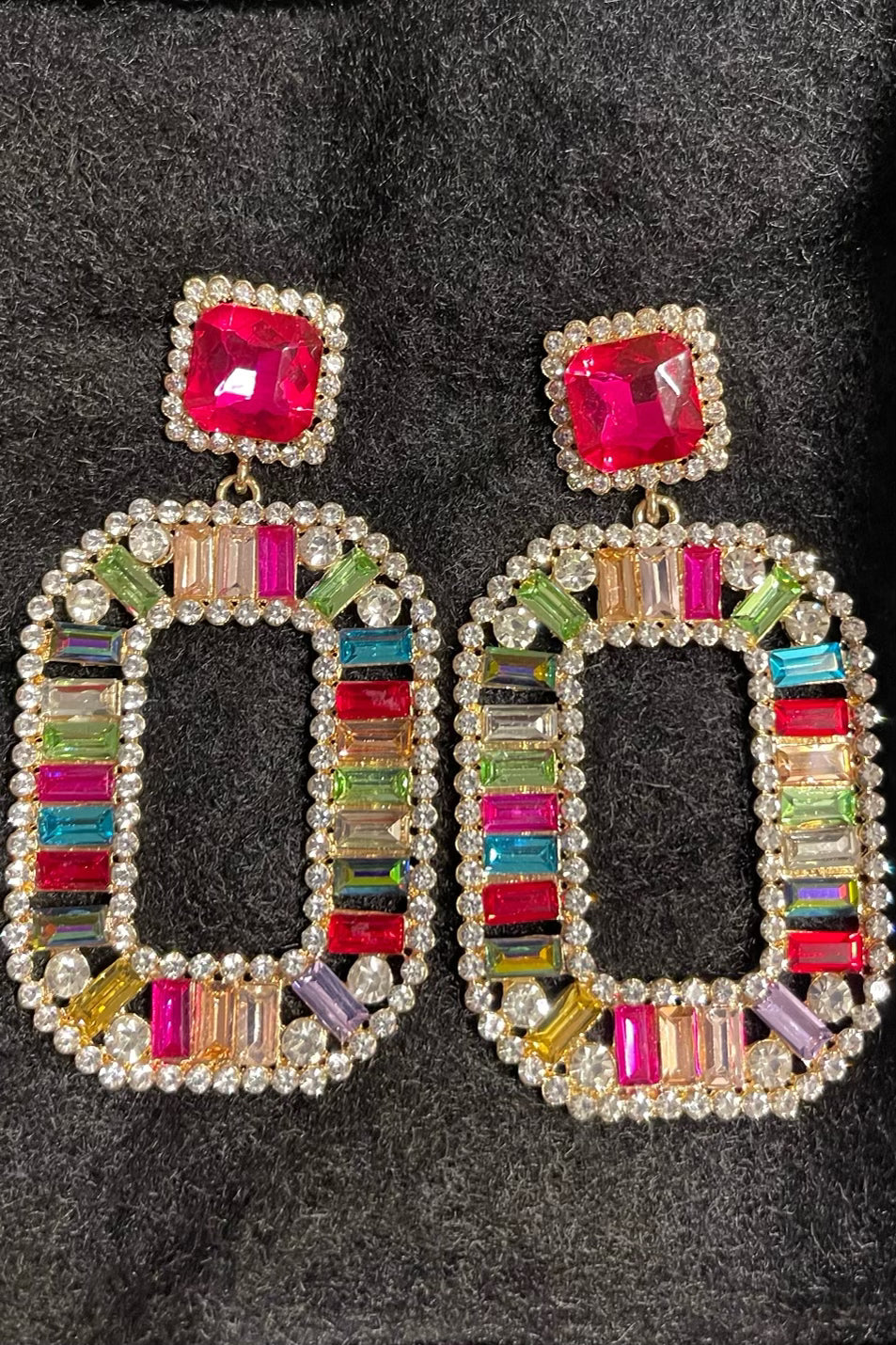 Pink Square Crystal Earrings