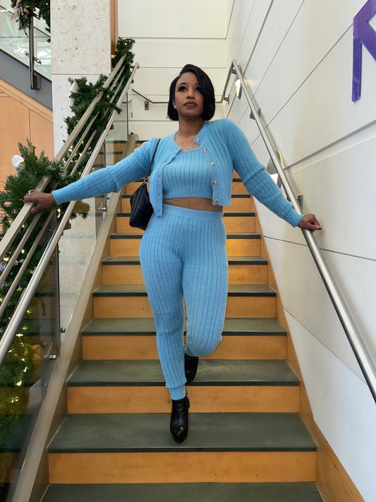 Two Piece Sky Blue Soft Pants Set