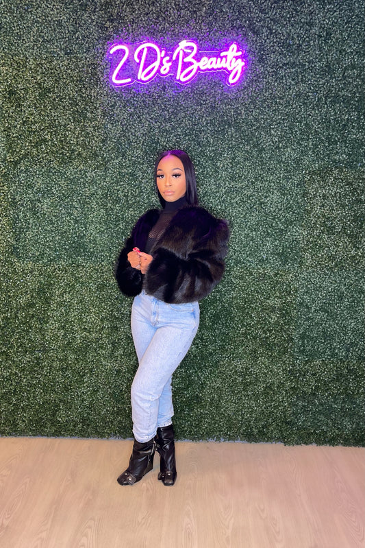 Black Cropped Fur Jacket