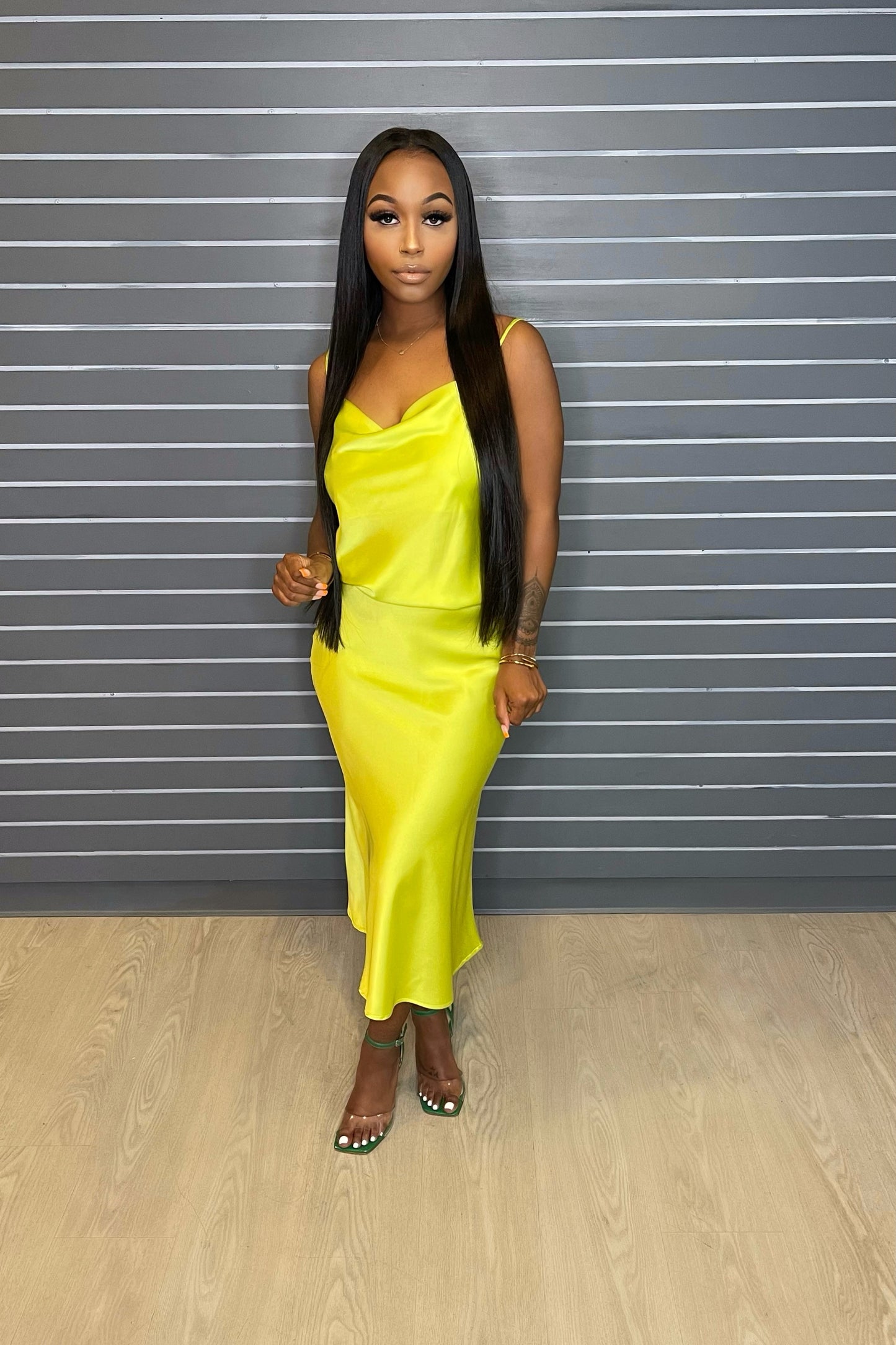 Satin Lime Spaghetti Strap Top